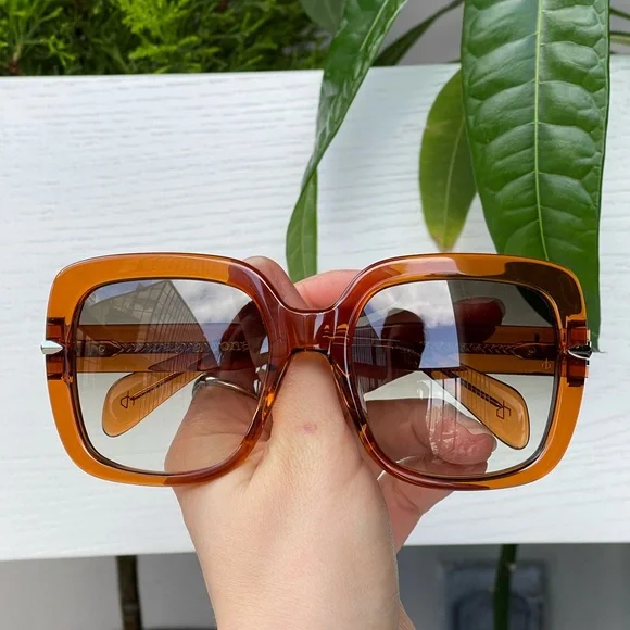 Rag & Bone Square 56mm Oversized Sunglasses with Orange / Brown Frame - Picture 3 of 16